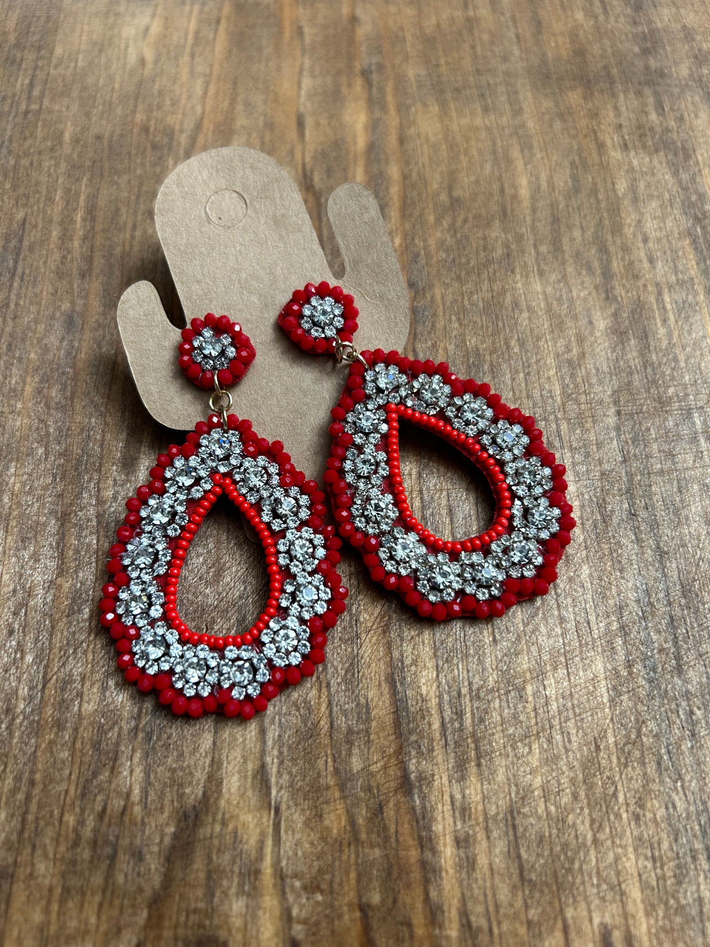 Red Beaded Sparkly Teardrop