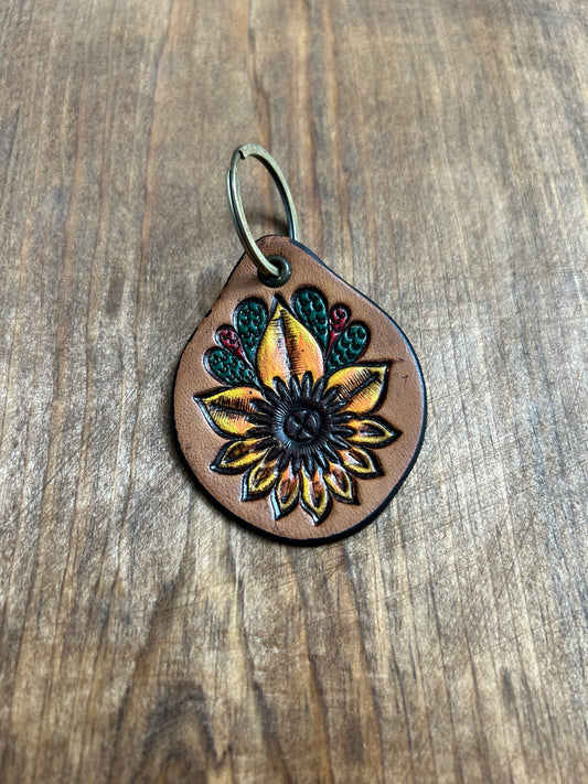 Sunflower Leather Keychain